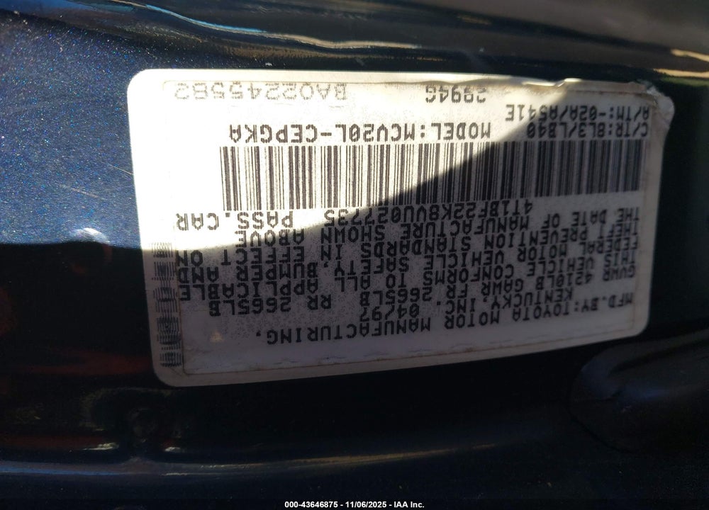 1997 TOYOTA CAMRY XLE V6 VIN: 4T1BF22K8VU027735