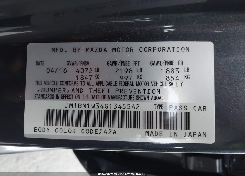 2016 MAZDA 3 S TOURING VIN: JM1BM1W34G1345542