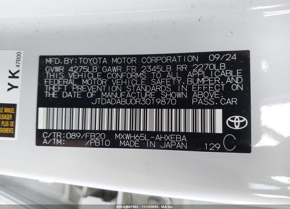 2024 TOYOTA PRIUS LE AWD-E VIN: JTDADABU0R3019870
