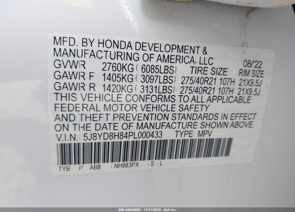 2023 ACURA MDX TYPE S W/ADVANCE PACKAGE VIN: 5J8YD8H84PL000433