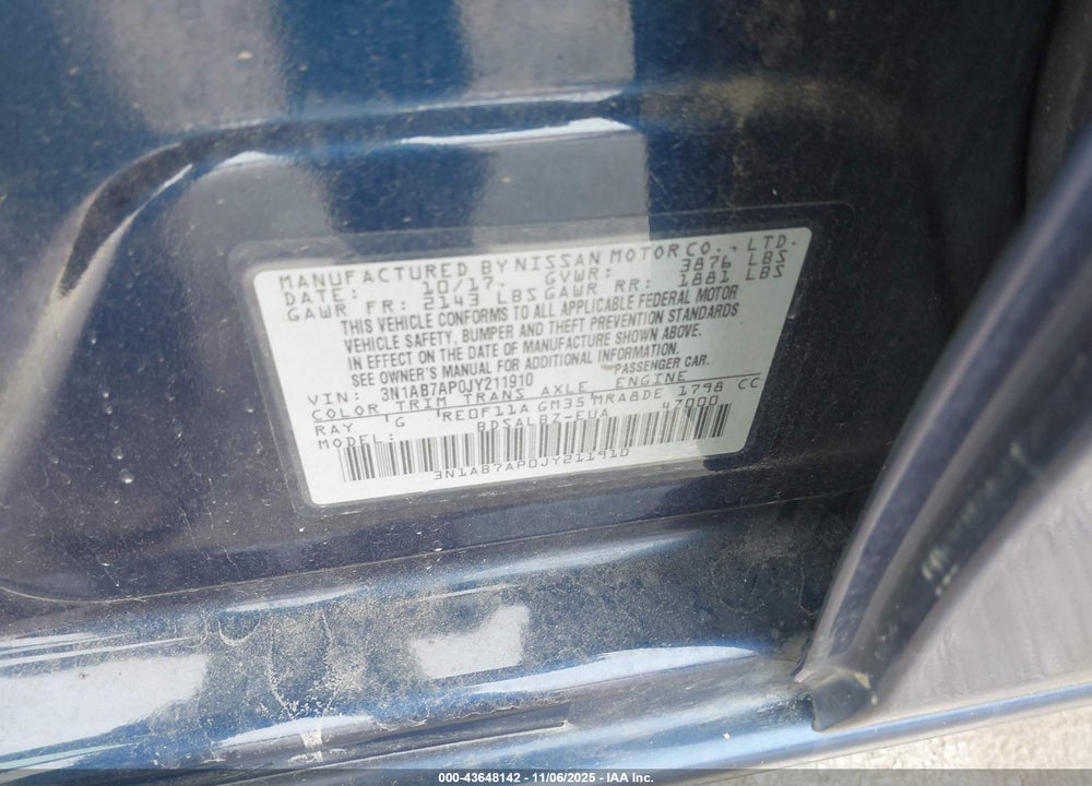 2018 NISSAN SENTRA S VIN: 3N1AB7AP0JY211910
