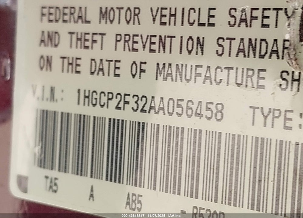 2010 HONDA ACCORD 2.4 LX VIN: 1HGCP2F32AA056458