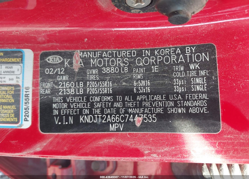 2012 KIA SOUL VIN: KNDJT2A66C7447535