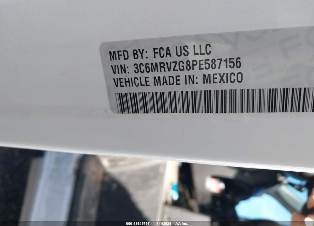 2023 RAM PROMASTER 3500 CARGO VAN SUPER HIGH ROOF 159 WB EXT VIN: 3C6MRVZG8PE587156