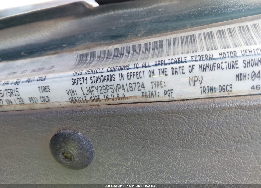 1997 JEEP WRANGLER SE VIN: 1J4FY29P5VP418724