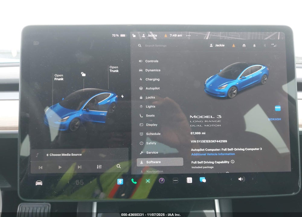 2019 TESLA MODEL 3 LONG RANGE/PERFORMANCE VIN: 5YJ3E1EB3KF442189