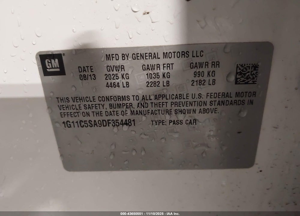 2013 CHEVROLET MALIBU 1LT VIN: 1G11C5SA9DF354481