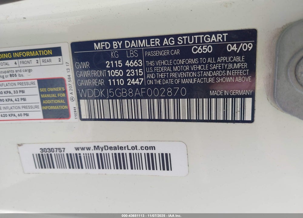 2010 MERCEDES-BENZ E 350 VIN: WDDKJ5GB8AF002870