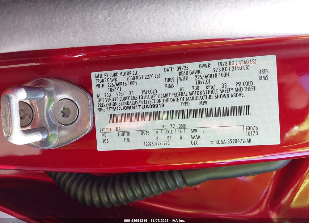 2026 FORD ESCAPE VIN: 1FMCU0MN1TUA09919