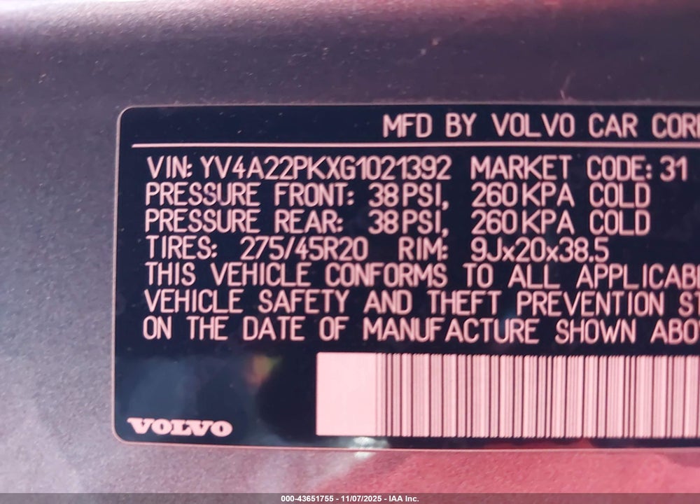 2016 VOLVO XC90 T6 MOMENTUM VIN: YV4A22PKXG1021392