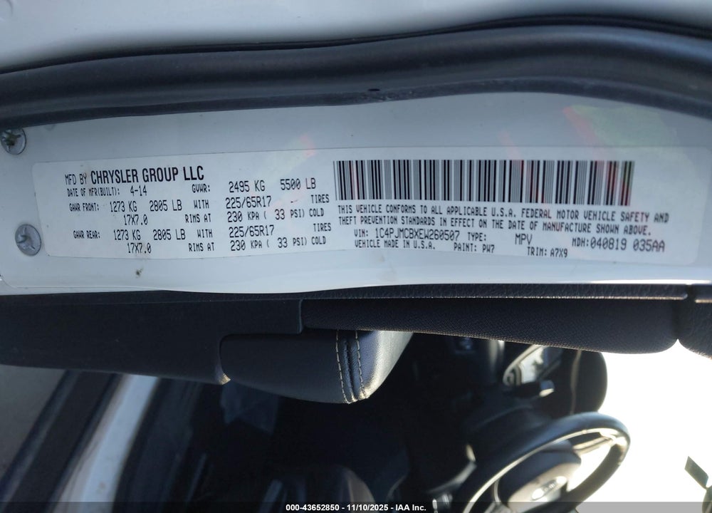 2014 JEEP CHEROKEE LATITUDE VIN: 1C4PJMCBXEW260507