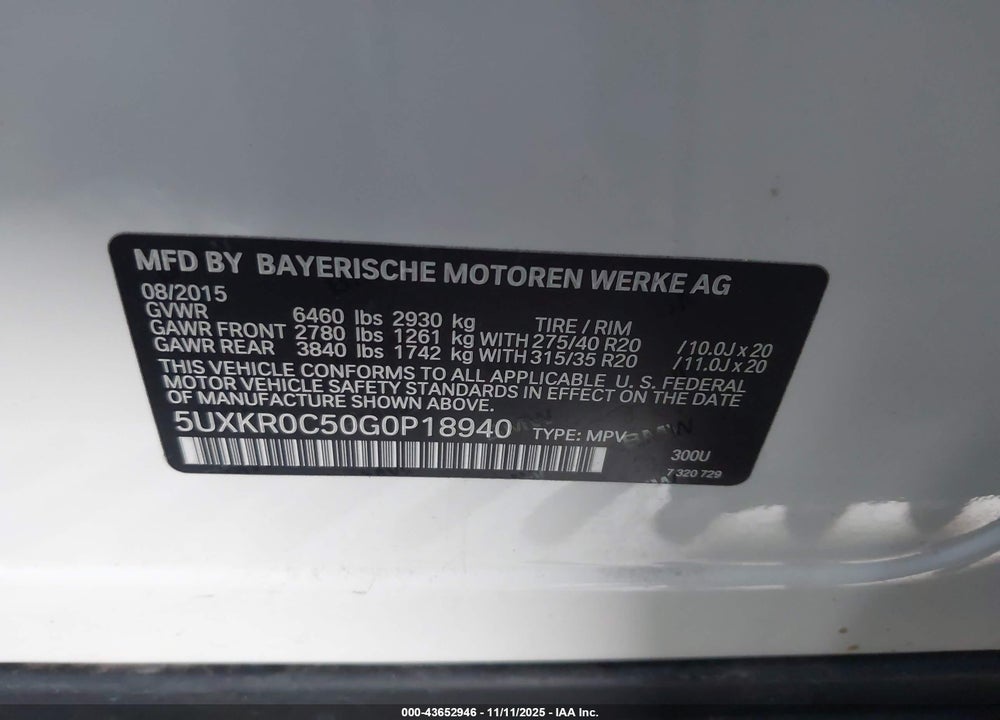 2016 BMW X5 XDRIVE35I VIN: 5UXKR0C50G0P18940