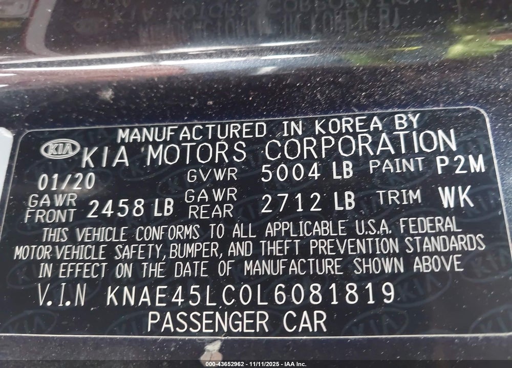 2020 KIA STINGER GT1 VIN: KNAE45LC0L6081819