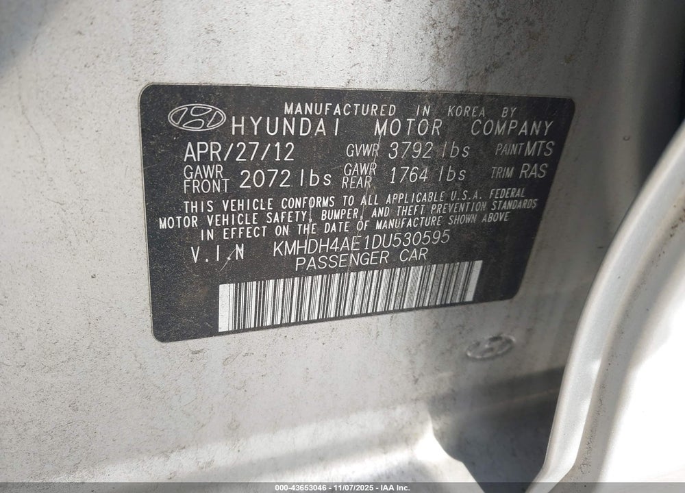 2013 HYUNDAI ELANTRA GLS/LIMITED VIN: KMHDH4AE1DU530595
