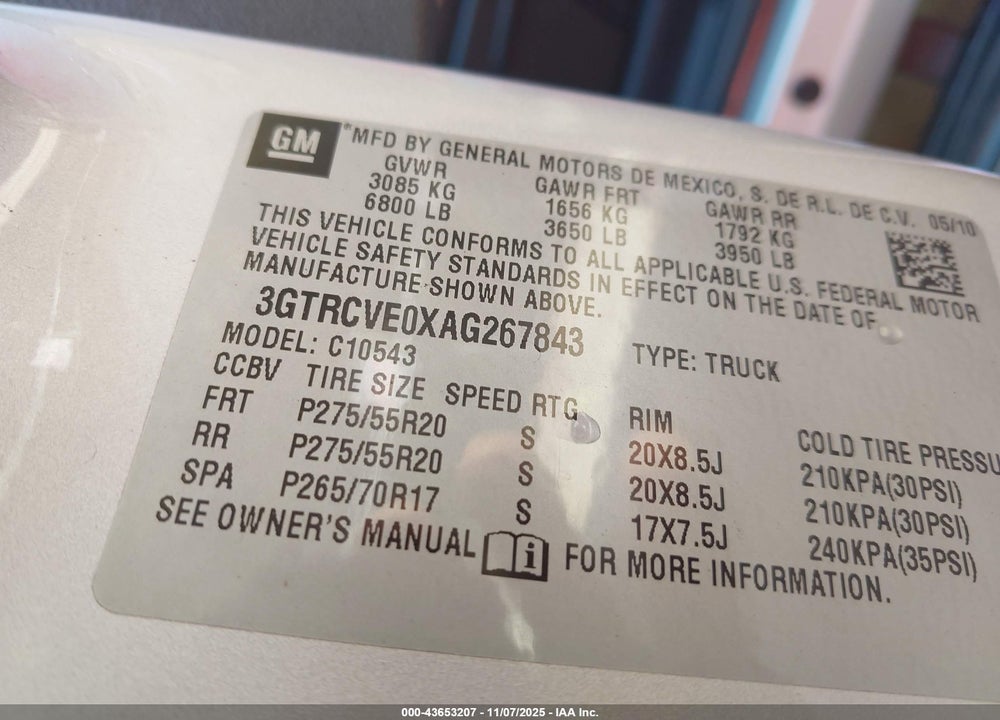 2010 GMC SIERRA 1500 SLE VIN: 3GTRCVE0XAG267843