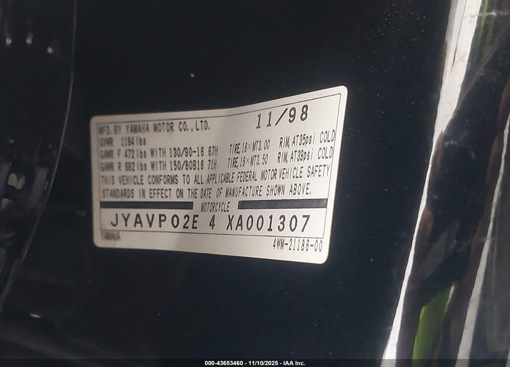1999 YAMAHA XV1600 AL VIN: JYAVP02E4XA001307