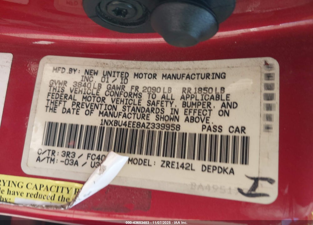 2010 TOYOTA COROLLA LE VIN: 1NXBU4EE8AZ339958