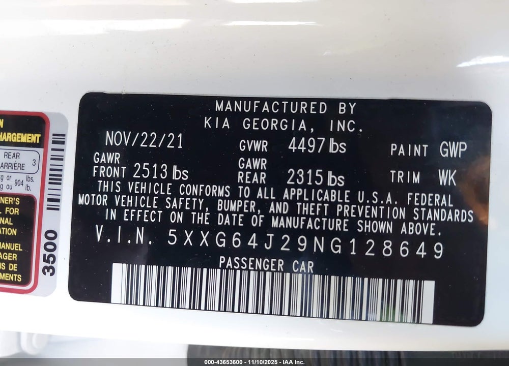 2022 KIA K5 GT LINE VIN: 5XXG64J29NG128649