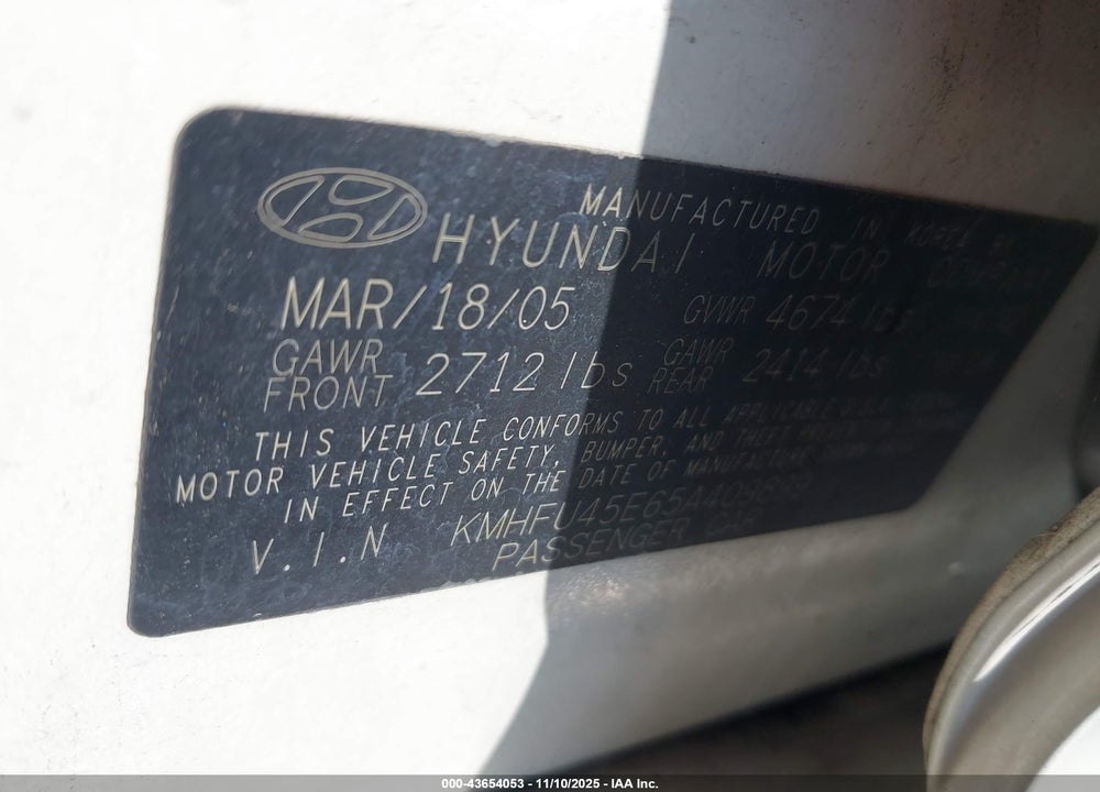 2005 HYUNDAI XG350 L VIN: KMHFU45E65A409899