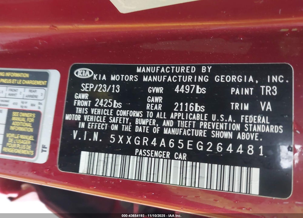 2014 KIA OPTIMA SX TURBO VIN: 5XXGR4A65EG264481