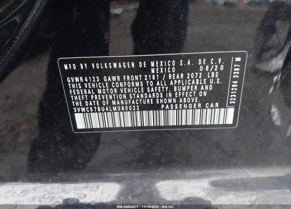 2020 VOLKSWAGEN JETTA VIN: 3VWC57BU4LM080022
