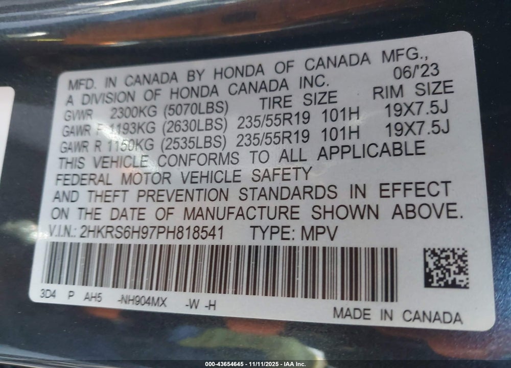 2023 HONDA CR-V HYBRID SPORT TOURING VIN: 2HKRS6H97PH818541