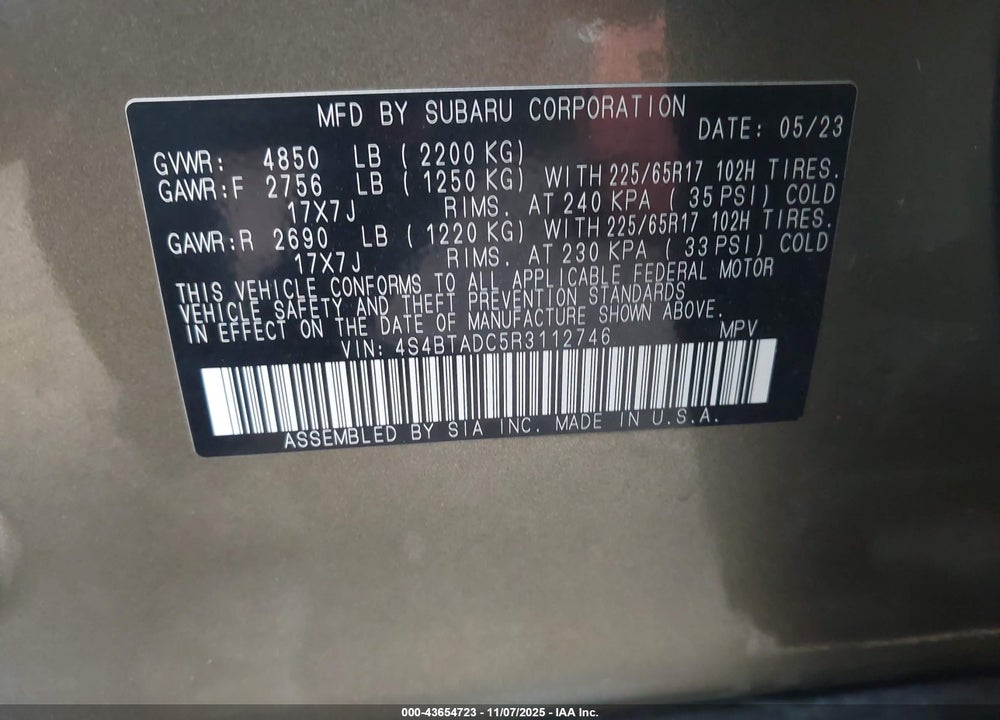 2024 SUBARU OUTBACK PREMIUM VIN: 4S4BTADC5R3112746