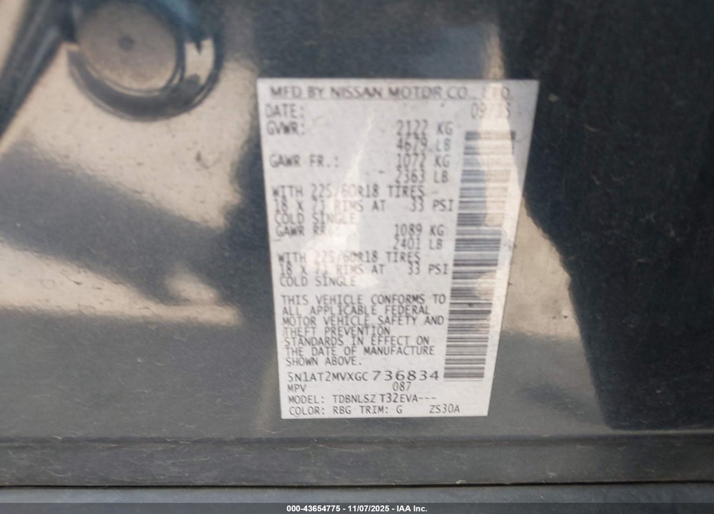 2016 NISSAN ROGUE VIN: 5N1AT2MVXGC736834