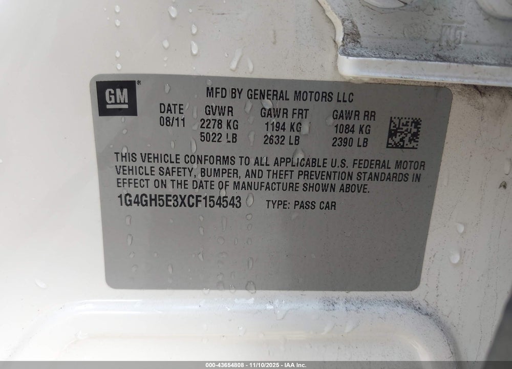 2012 BUICK LACROSSE PREMIUM 3 GROUP VIN: 1G4GH5E3XCF154543