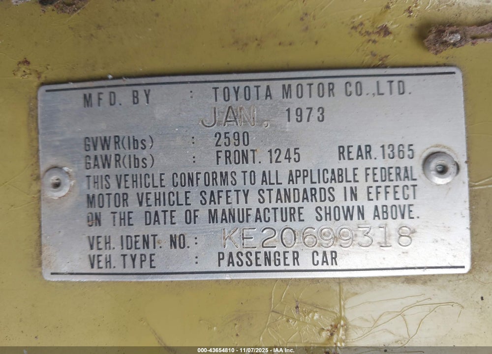 1973 TOYOTA COROLLA SUDAN VIN: KE206993185