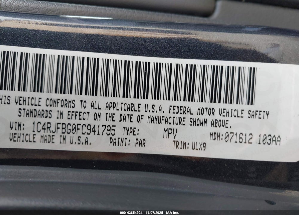 2015 JEEP GRAND CHEROKEE LIMITED VIN: 1C4RJFBG0FC941795