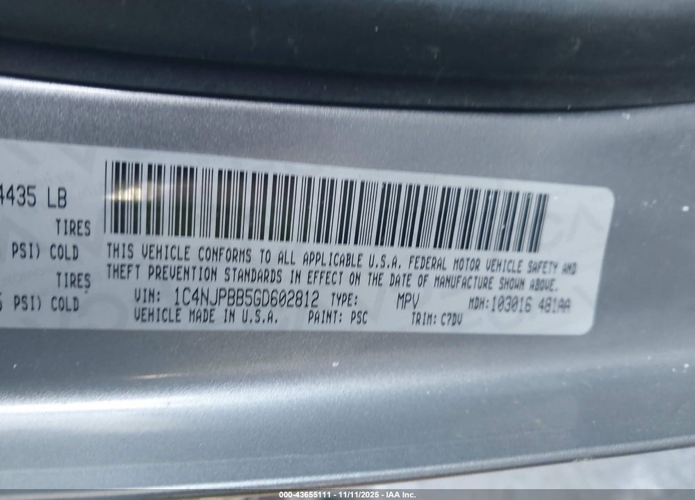 2016 JEEP PATRIOT SPORT VIN: 1C4NJPBB5GD602812
