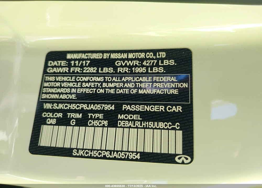 2018 INFINITI QX30 PREMIUM VIN: SJKCH5CP6JA057954
