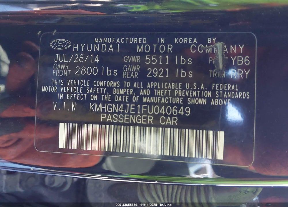 2015 HYUNDAI GENESIS VIN: KMHGN4JE1FU040649