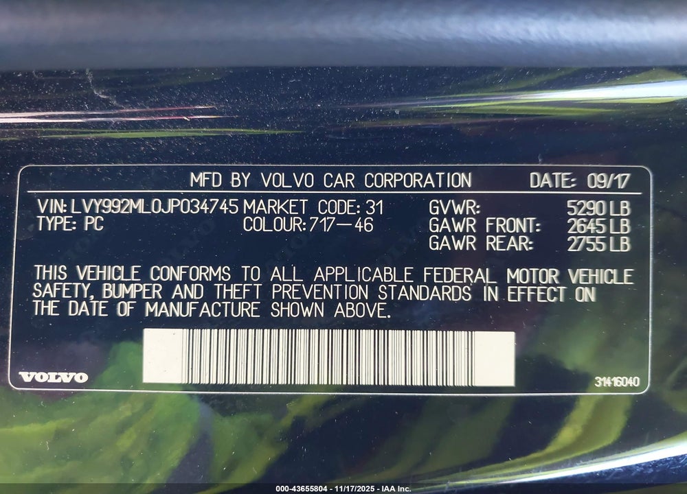 2018 VOLVO S90 VIN: LVY992ML0JP034745