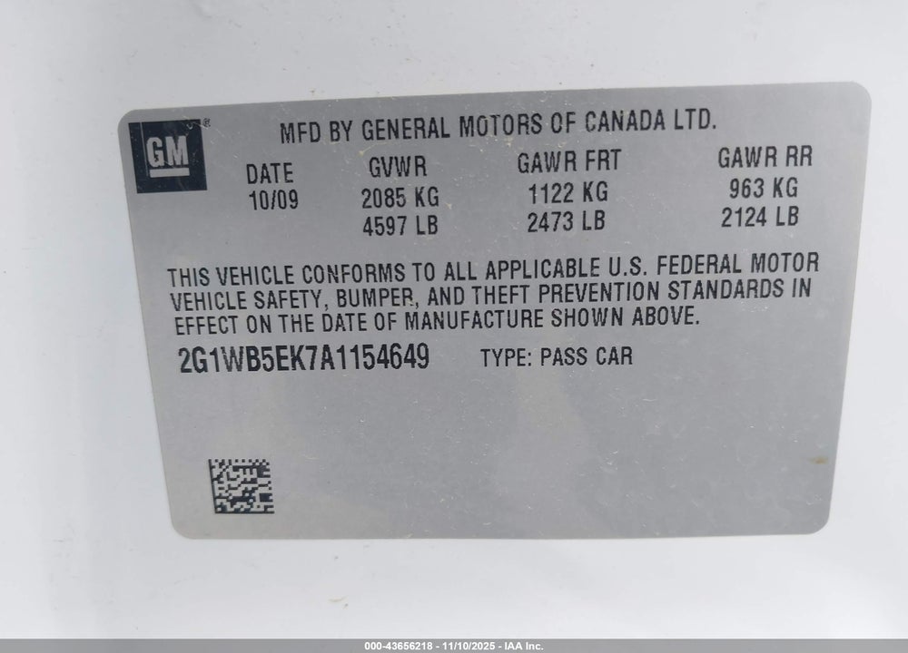 2010 CHEVROLET IMPALA LT VIN: 2G1WB5EK7A1154649