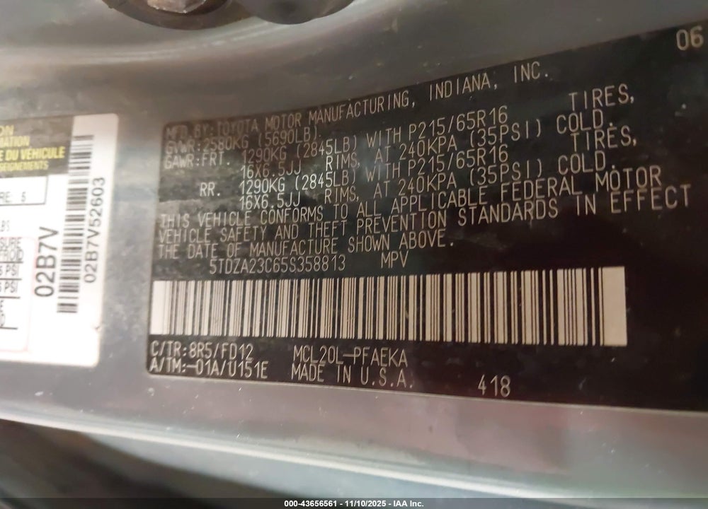 2005 TOYOTA SIENNA CE VIN: 5TDZA23C65S358813
