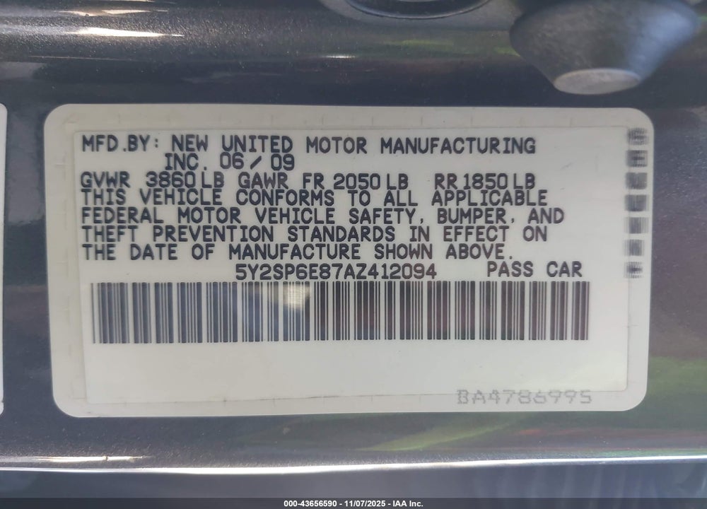 2010 PONTIAC VIBE VIN: 5Y2SP6E87AZ412094