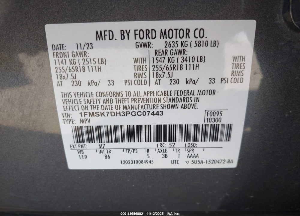 2023 FORD EXPLORER XLT VIN: 1FMSK7DH3PGC07443
