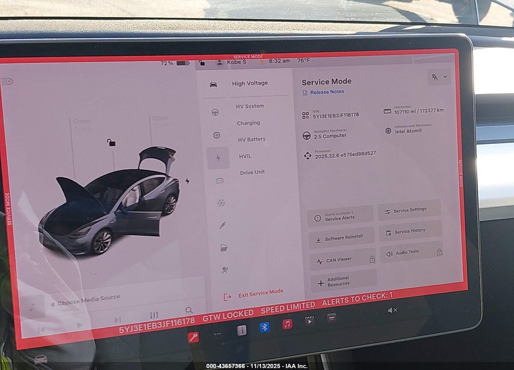 2018 TESLA MODEL 3 LONG RANGE/PERFORMANCE VIN: 5YJ3E1EB3JF116178