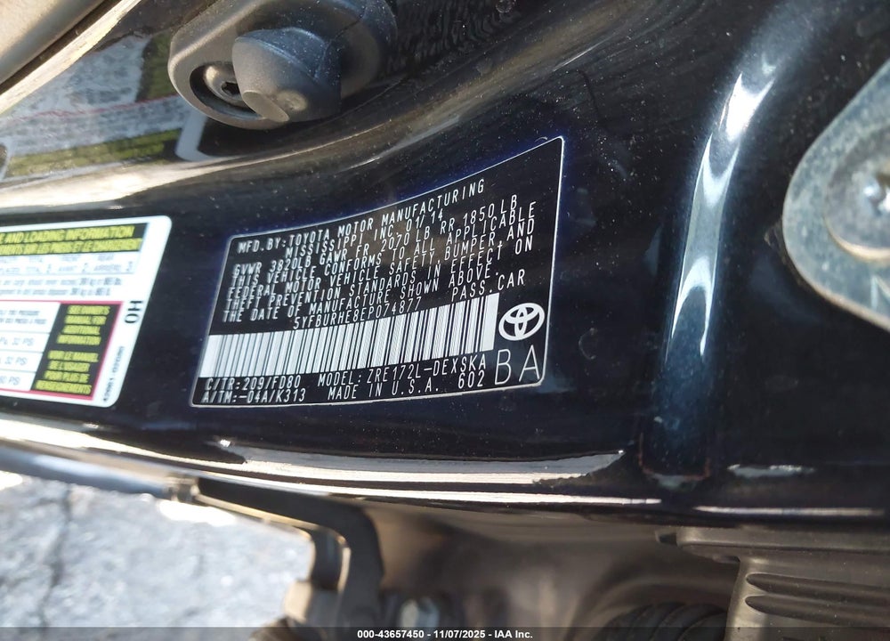 2014 TOYOTA COROLLA S PLUS VIN: 5YFBURHE8EP074877