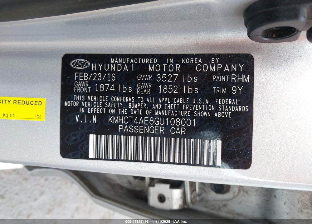 2016 HYUNDAI ACCENT SE VIN: KMHCT4AE8GU108001