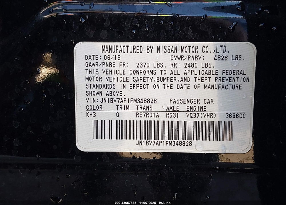 2015 INFINITI Q50 VIN: JN1BV7AP1FM348828