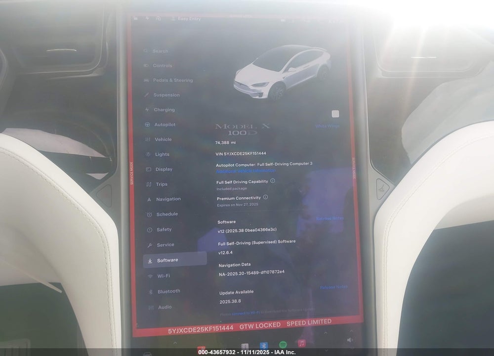 2019 TESLA MODEL X 100D/75D/LONG RANGE/STANDARD RANGE VIN: 5YJXCDE25KF151444