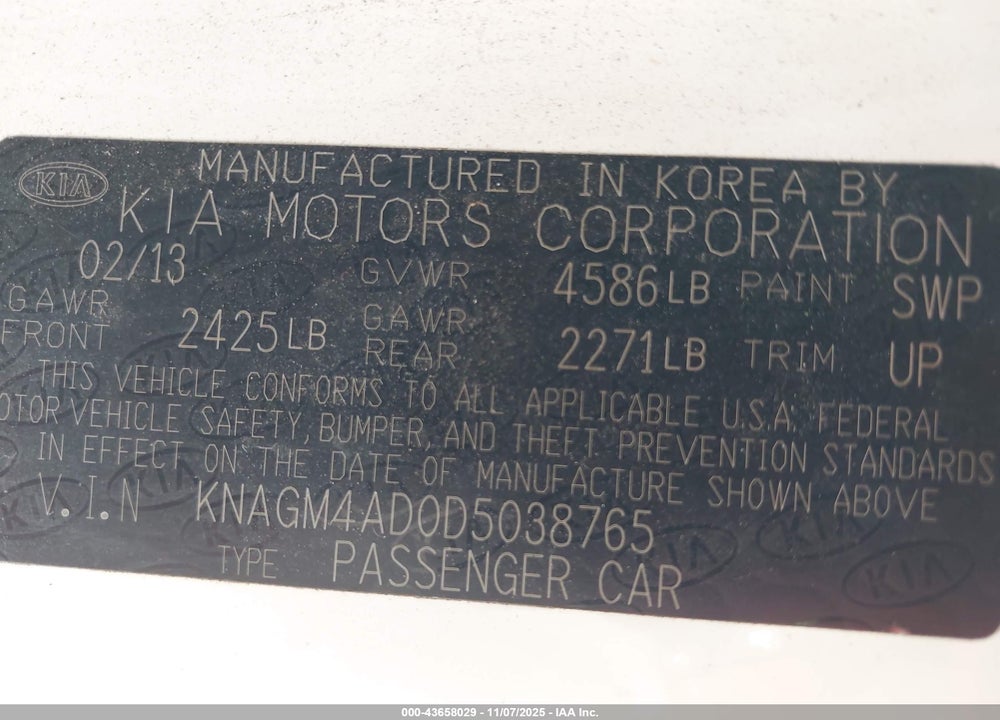 2013 KIA OPTIMA HYBRID EX VIN: KNAGM4AD0D5038765
