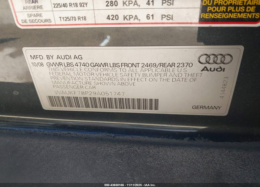 2009 AUDI A3 2.0T VIN: WAUKF78P29A051747