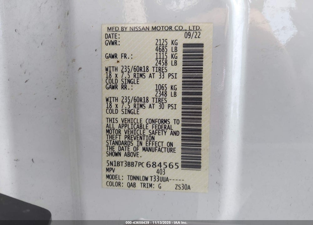2023 NISSAN ROGUE VIN: 5N1BT3BB7PC684565