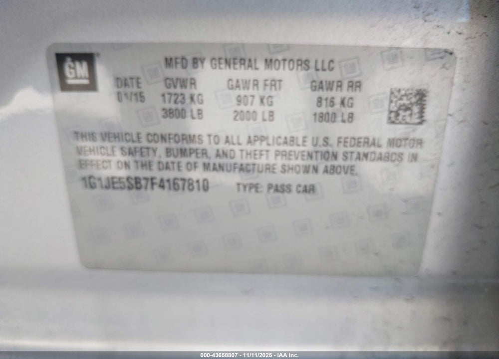 2015 CHEVROLET SONIC LTZ AUTO VIN: 1G1JE5SB7F4167810