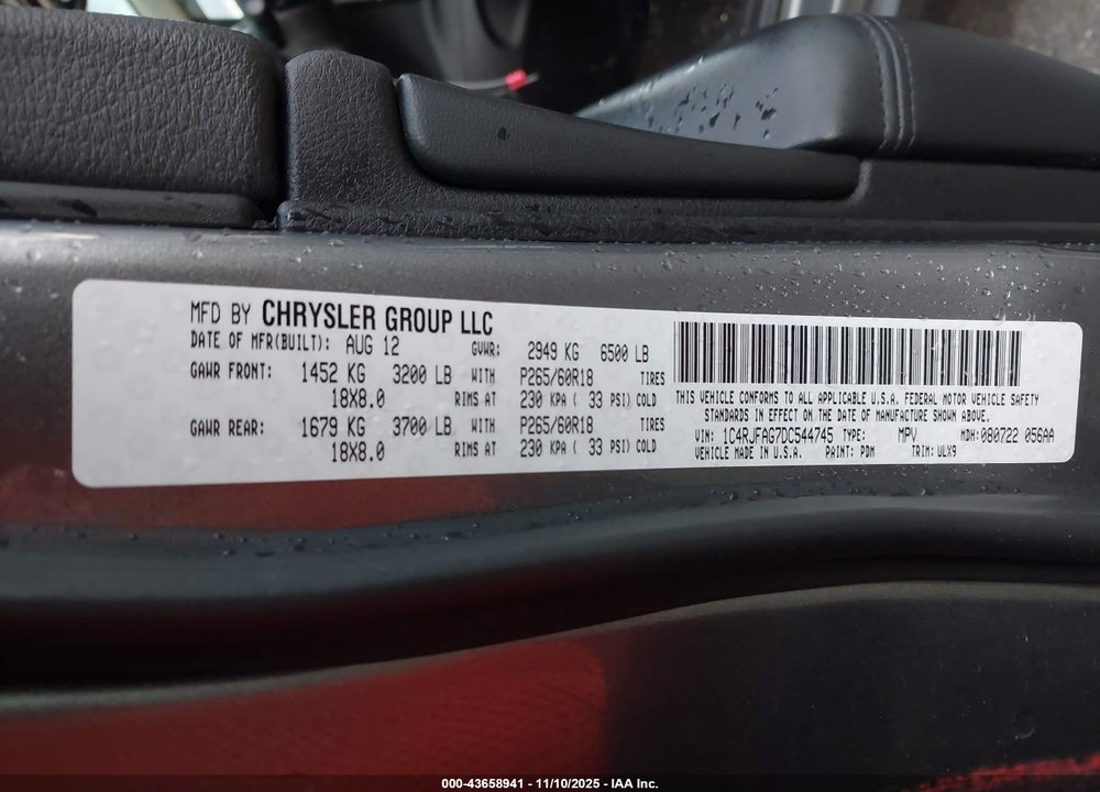 2013 JEEP GRAND CHEROKEE LAREDO VIN: 1C4RJFAG7DC544745