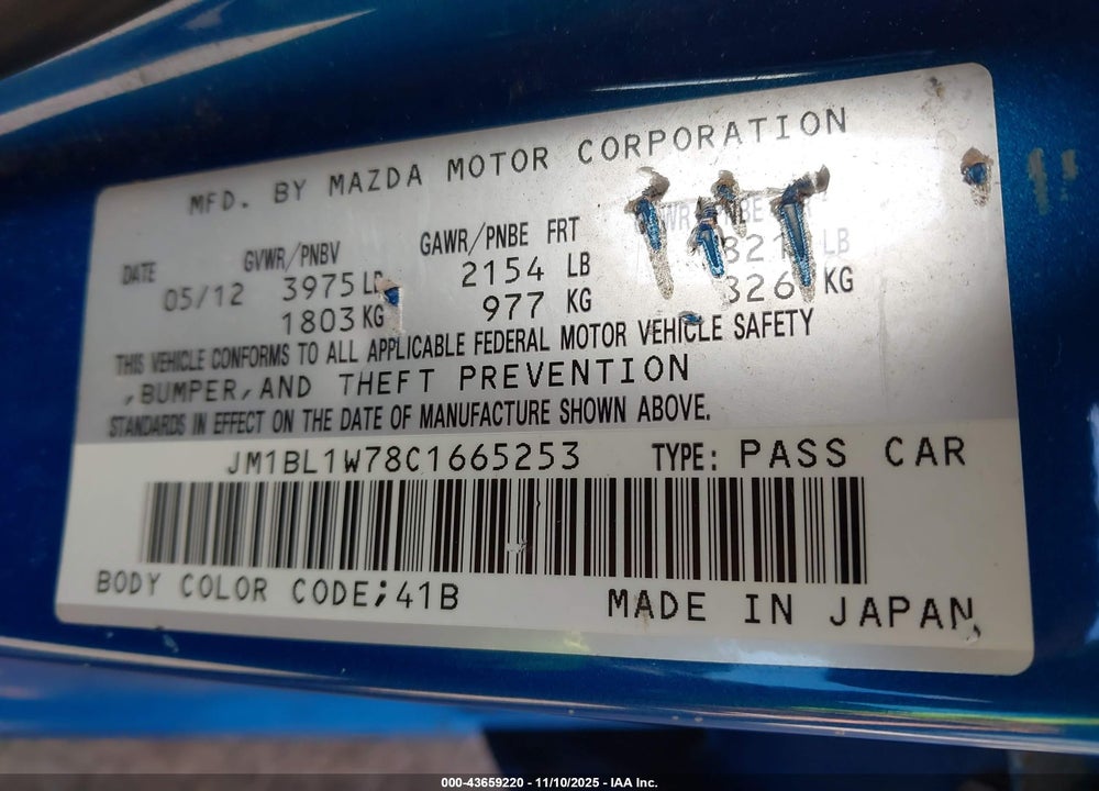 2012 MAZDA 3 I GRAND TOURING VIN: JM1BL1W78C1665253